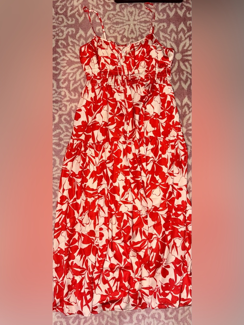 The Drop Red Floral Tiered Maxi Dress with Pockets Size M NWT